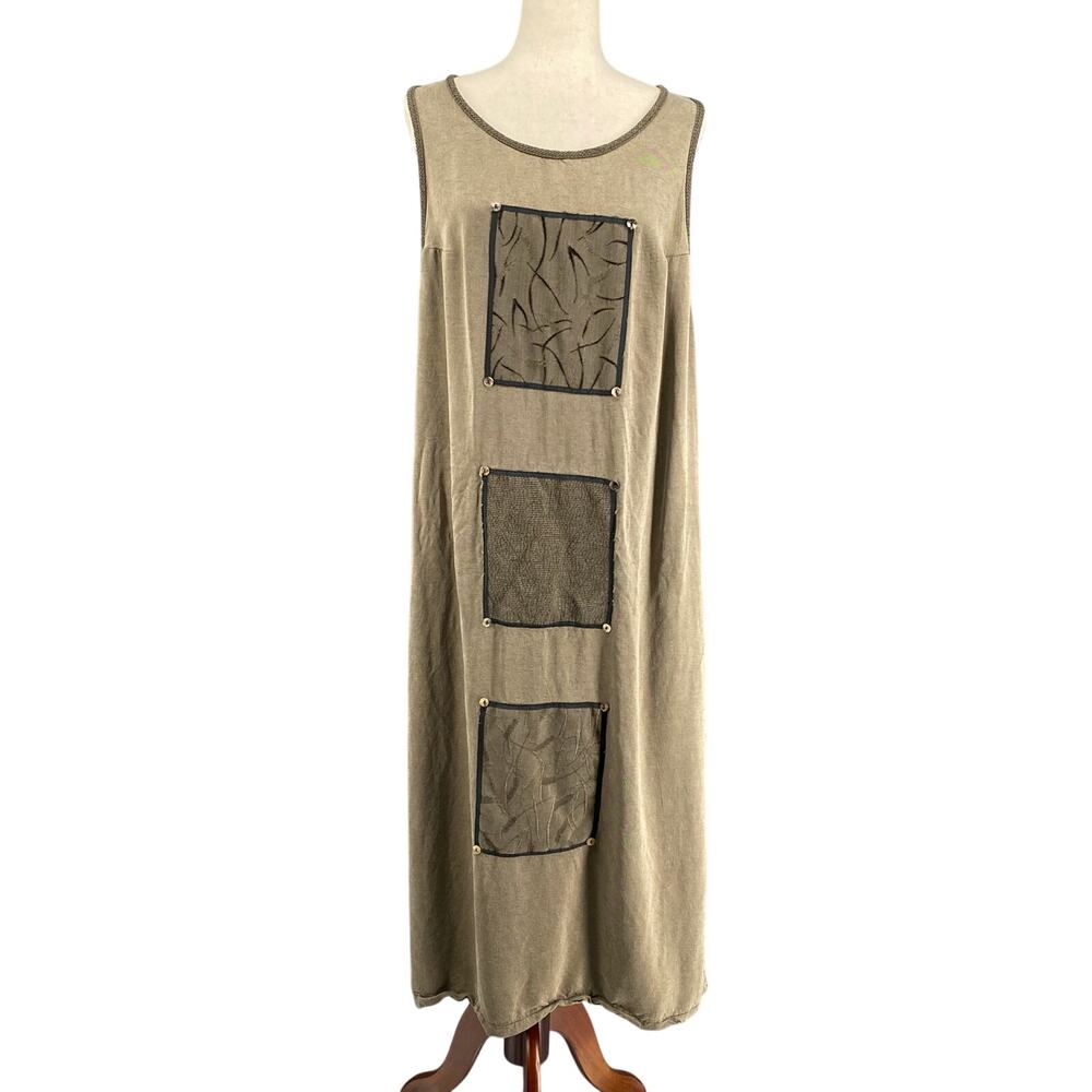 Earth Song Sleeveless Maxi Jumper Dress Womens 16W Made in USA Artsy Modest Boho